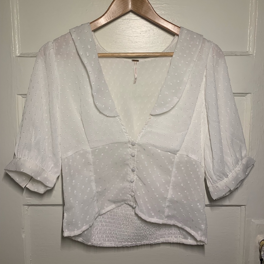 Free People Sheer White Button Up Top